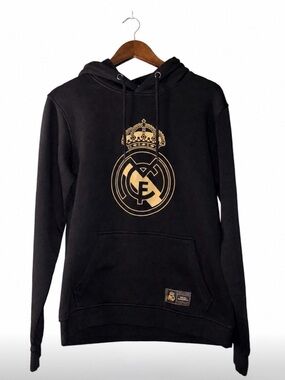 Real Madrid black and gold pullover hoodie in men's size Small